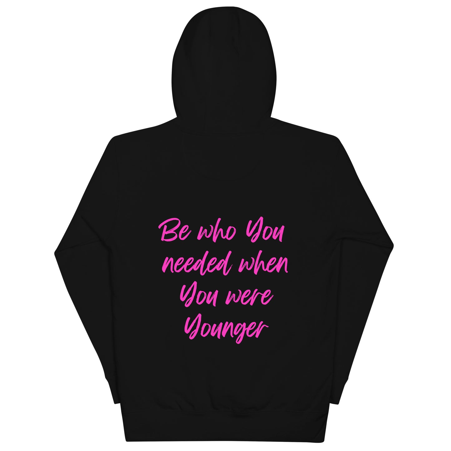 Femme Bar Classic Hoodie back - Be Who You Needed When You Were Younger - LGBTQ lesbian bar hoodie Worcester MA