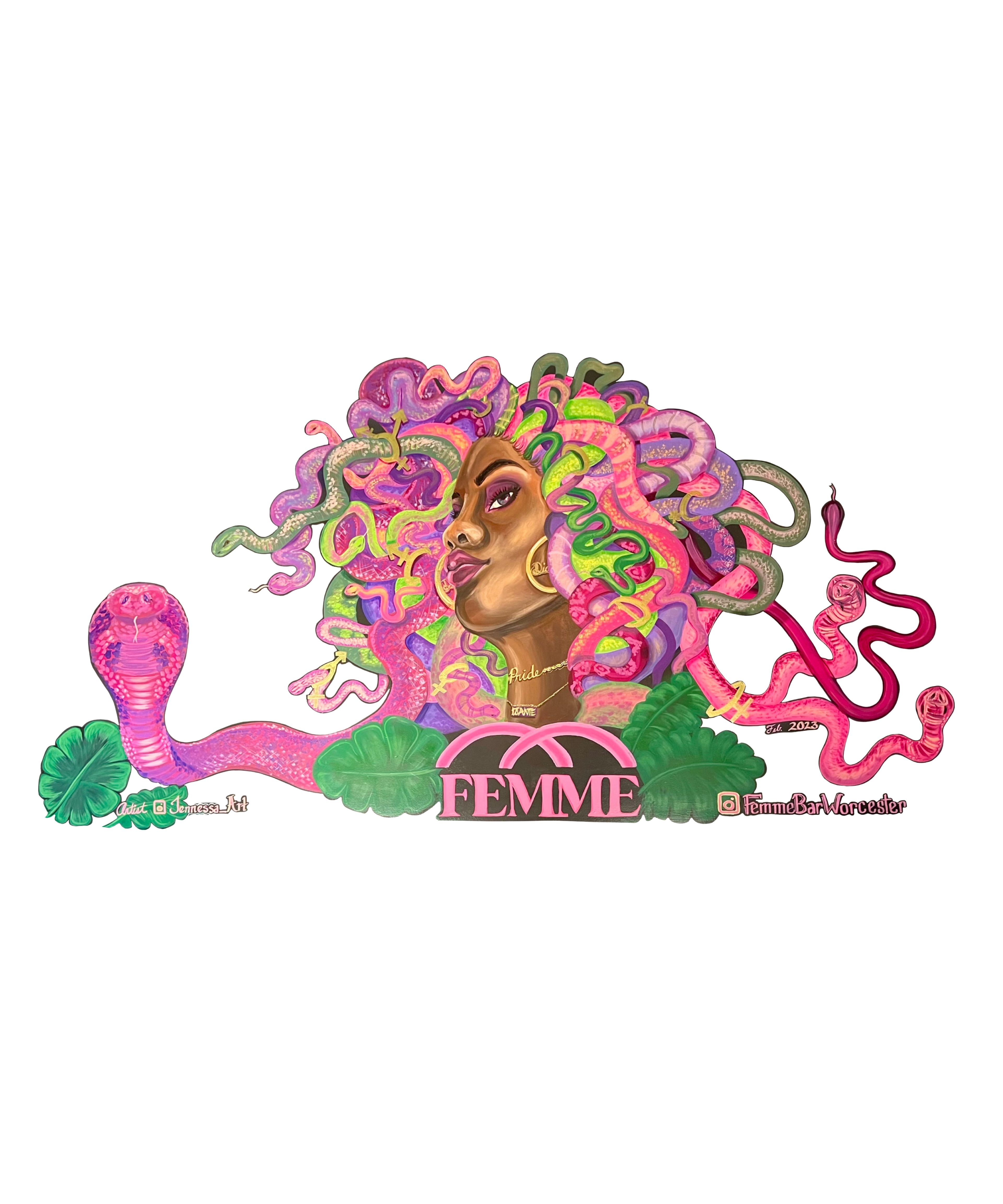 Femme Bar mural art digital gift card lesbian bar merch Worcester MA