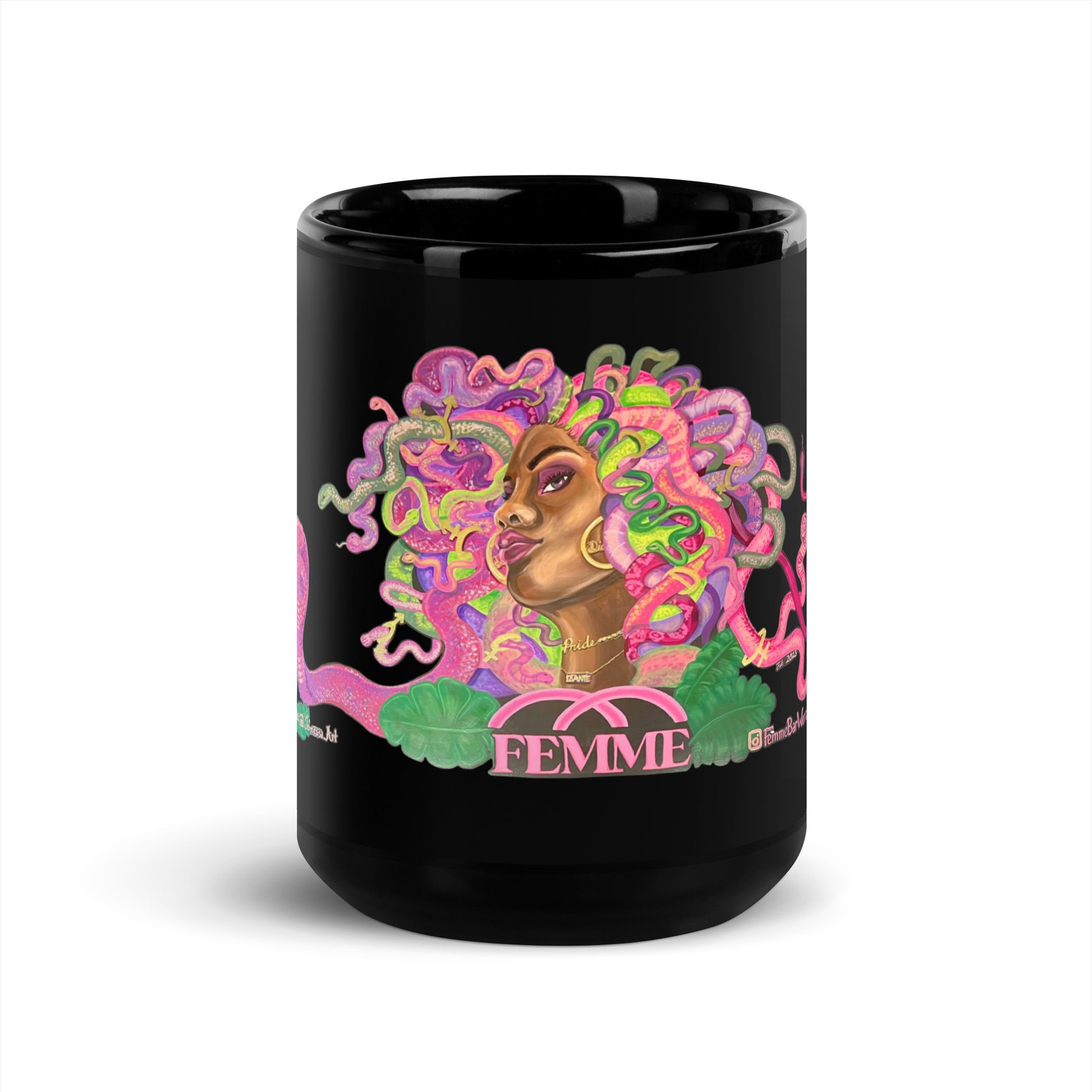 Femme Bar Mural Mug 15oz front design - full mural art - lesbian bar Worcester MA merch