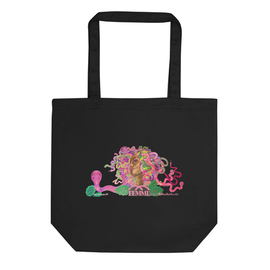 Femme Bar Eco Tote Bag - black canvas tote with Femme mural art - lesbian bar Worcester MA merch