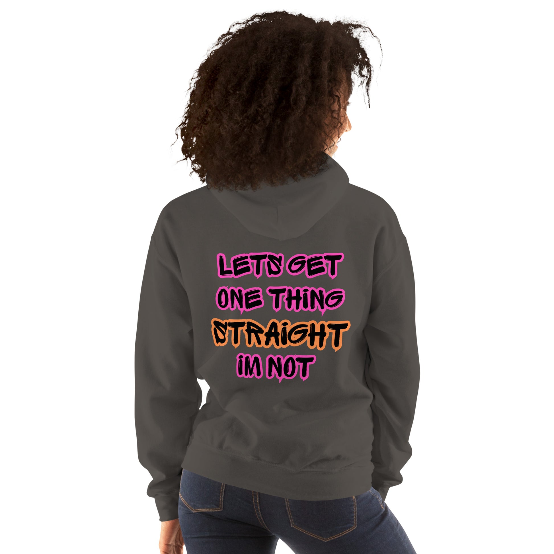 Femme Pride 2026 Unisex Hoodie in charcoal, back view — rainbow Femme arch on the back, Femme Bar Worcester MA