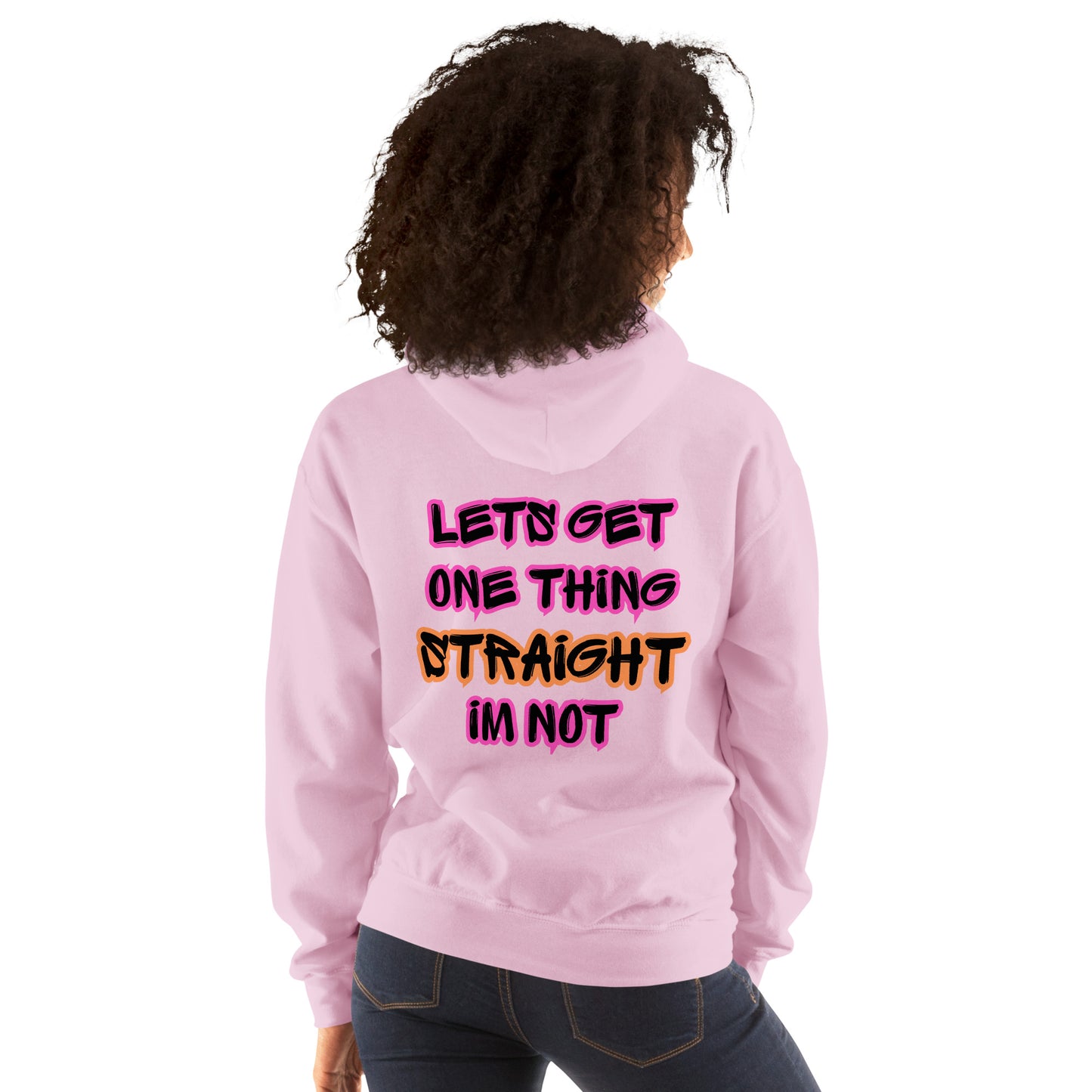 Femme Pride 2026 Unisex Hoodie in light pink, back view — rainbow Femme arch on the back, Femme Bar Worcester MA