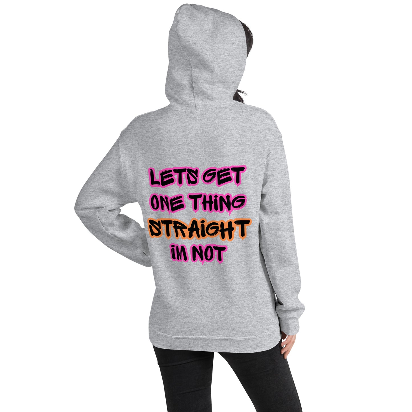Femme Pride 2026 Unisex Hoodie in sport grey, back view — rainbow Femme arch on the back, Femme Bar Worcester MA
