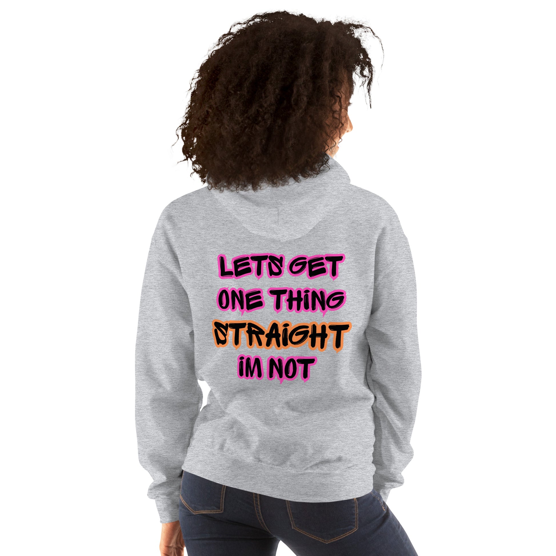 Femme Pride 2026 Unisex Hoodie in sport grey, back view — rainbow Femme arch on the back, Femme Bar Worcester MA