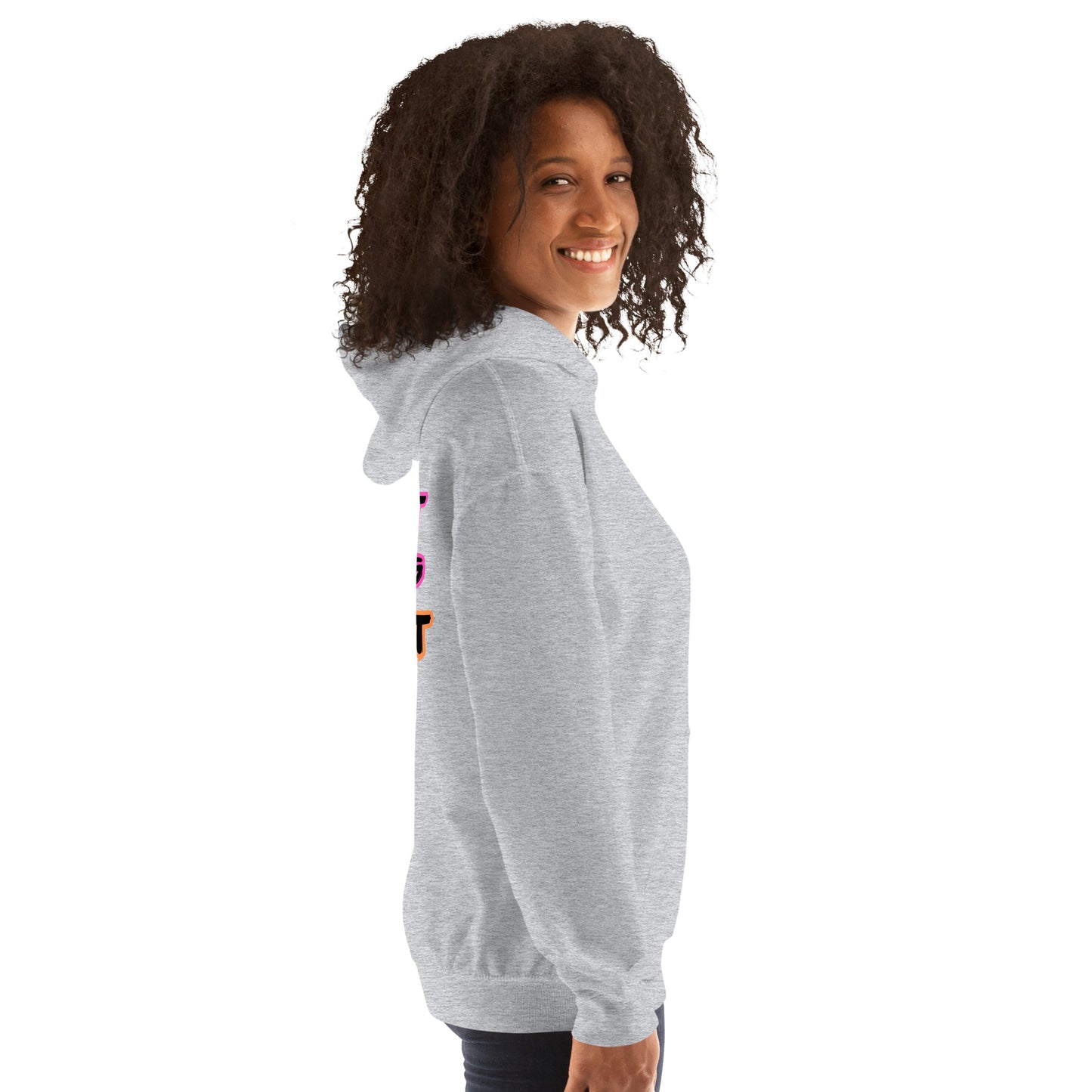 Femme Pride 2026 Unisex Hoodie in sport grey, right side — lesbian pride clothing, Femme Bar Worcester MA