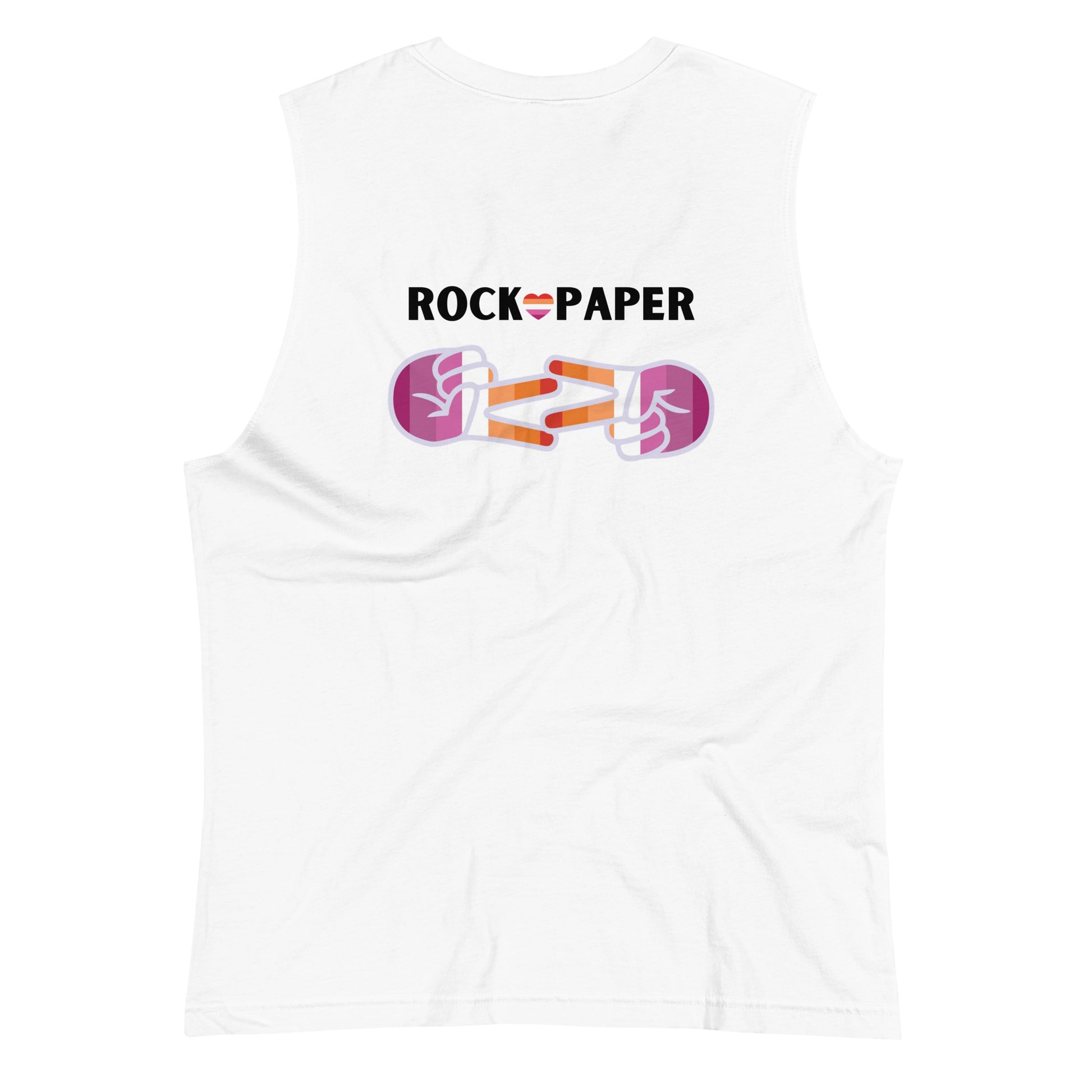 Femme Bar RPS Muscle Shirt back - Rock Paper Scissors design - lesbian bar Worcester MA merch