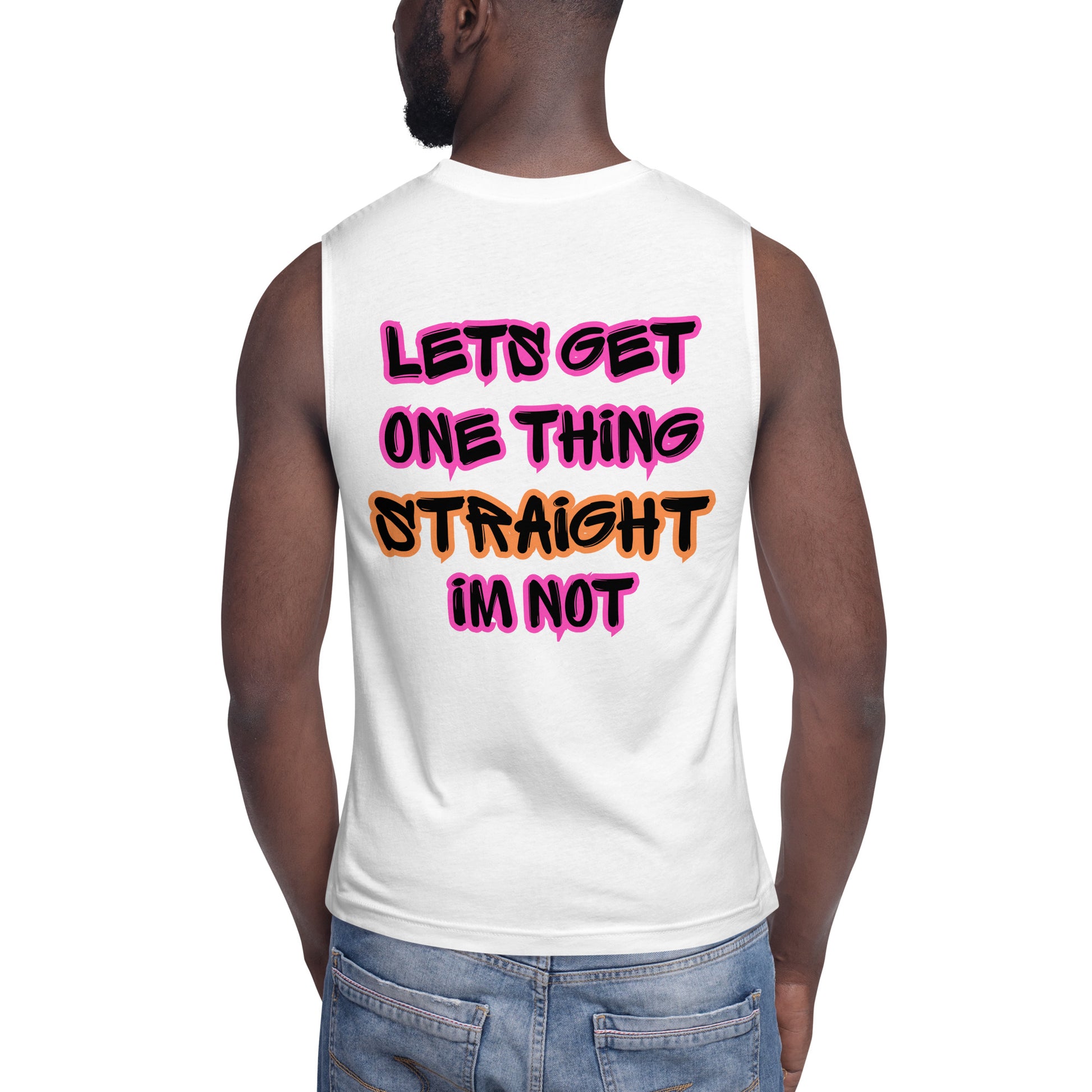 Femme Pride 2026 Muscle Shirt in white, back — queer LGBTQ apparel from Femme Bar Worcester MA