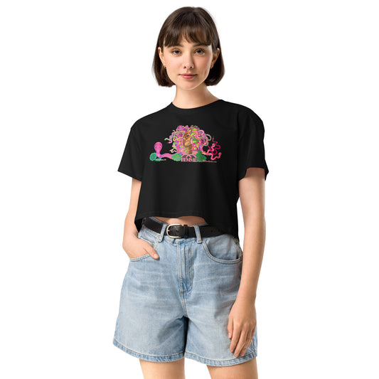 Femme Bar Mural Crop Top front - black crop tee - lesbian bar Worcester MA merch
