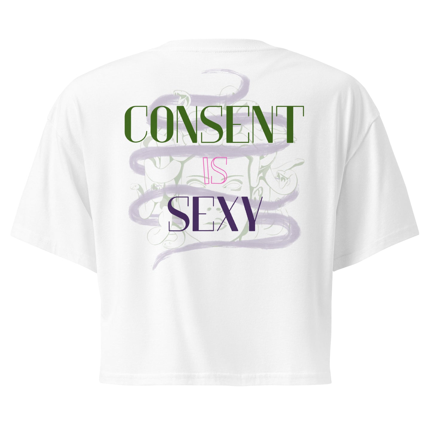 Consent is Sexy crop top back — three-word message print, Femme Bar queer bar Worcester MA