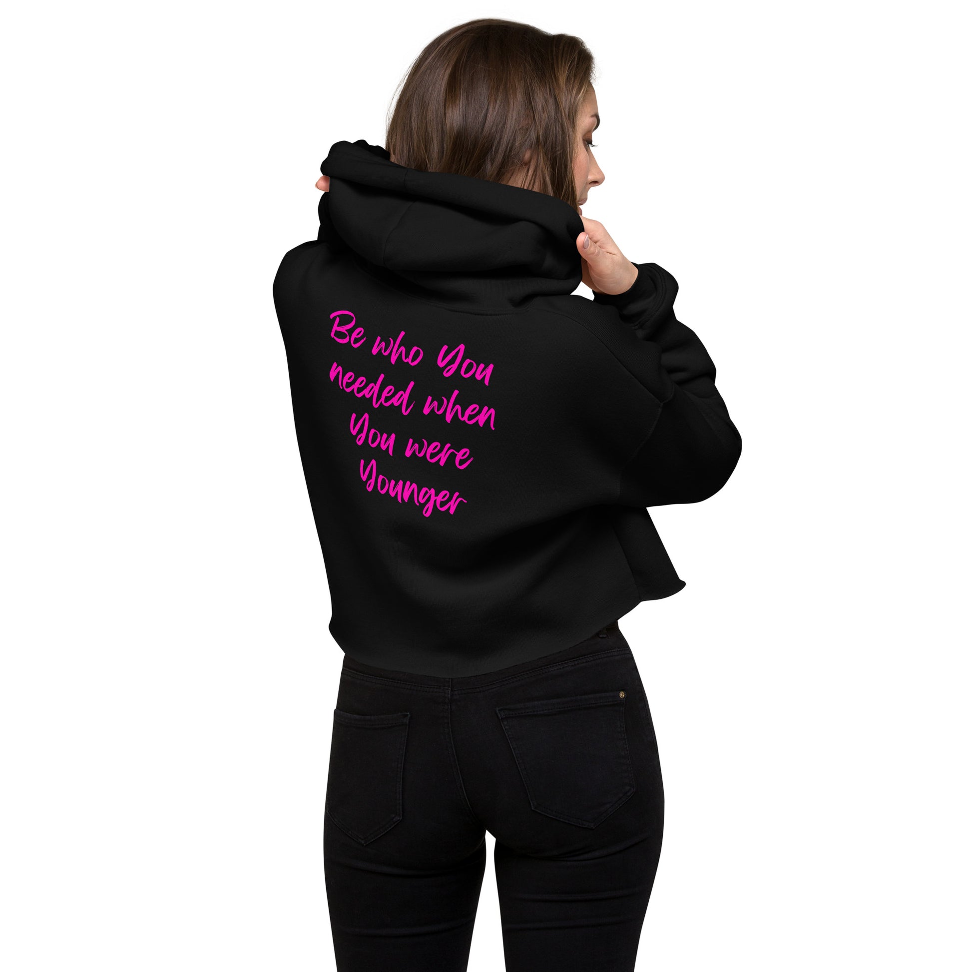 Femme Bar crop hoodie in black, back view — Femme Bar Worcester MA