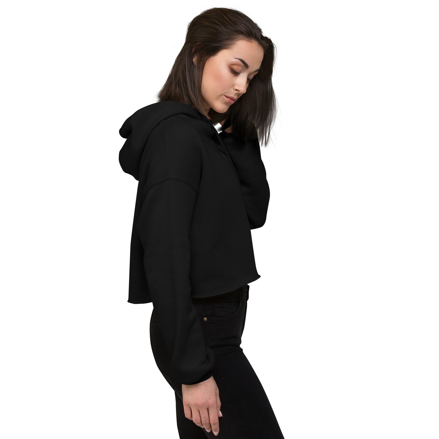 Femme Bar crop hoodie in black, right-front — lesbian bar merch, Worcester MA
